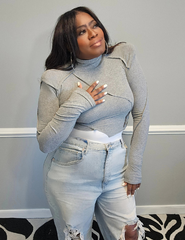 Gray Fitted Cropped Turtleneck Exposed Trim