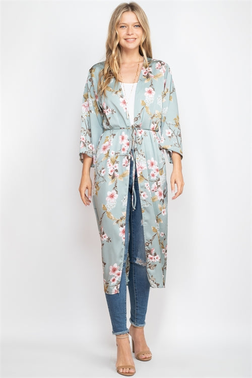 Mint Floral Kimono Duster
