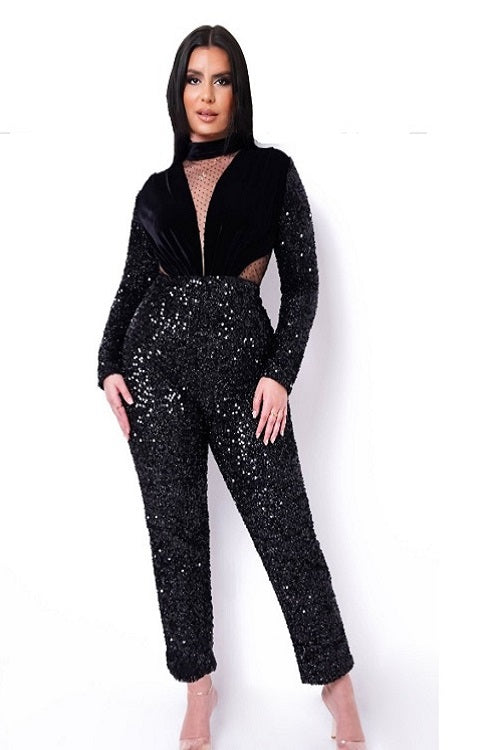 Black Glam Glam Sequins Jumpsuit