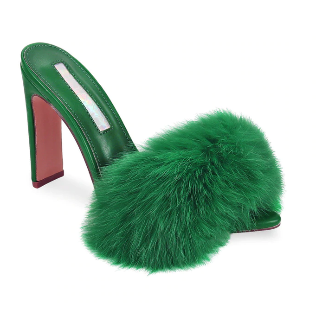 Green Luxe Fur Heels