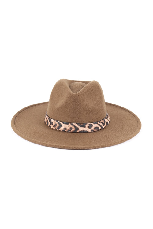 Olive Brim Rancher Hat with Leopard Band