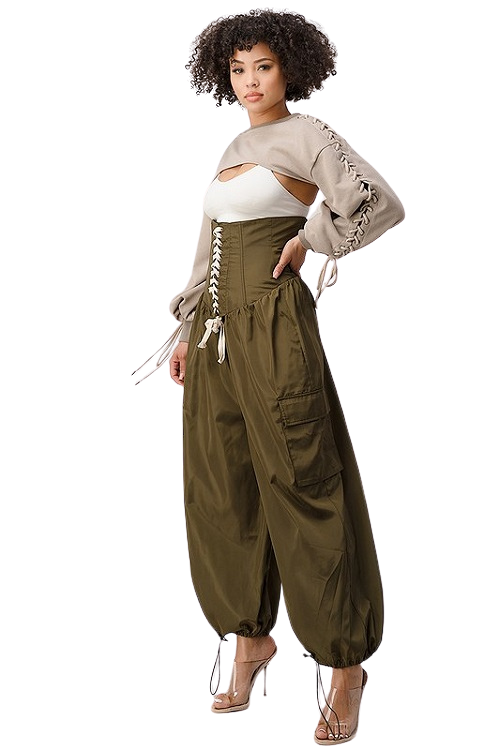 Olive Jumper Parachute Pants