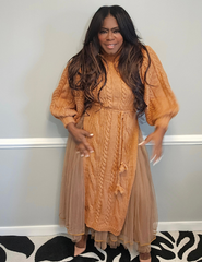 Golden Wheat Tulle Sweater Dress