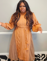 Golden Wheat Tulle Sweater Dress