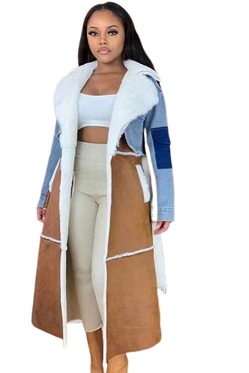 Denim Patch Fleece Long Length Coat