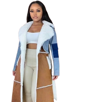 Denim Patch Fleece Long Length Coat