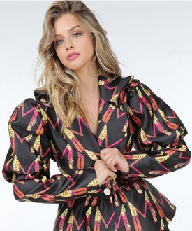 Bouffant Aztec Print Blazer