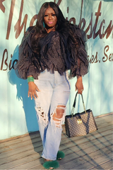 Black Tulle Ruffle Shirt