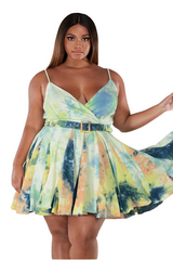 Blue  Peach Tie Dye Dress
