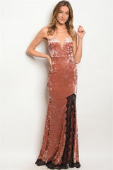 Rose Crush Velvet Black Lace Mermaid Dress