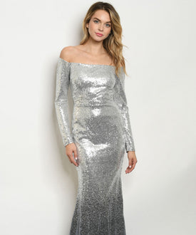 Silver Slate Blue Sequins Mermaid Dress