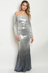 Silver Slate Blue Sequins Mermaid Dress