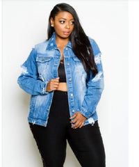 Curvy7 Distressed Fashion Tour Denim Jacket