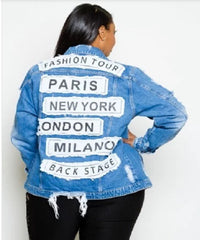 Curvy7 Distressed Fashion Tour Denim Jacket