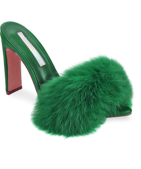 Green Luxe Fur Heels
