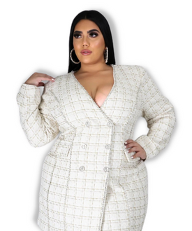 Ivory and Gold Drip Blazer Dress