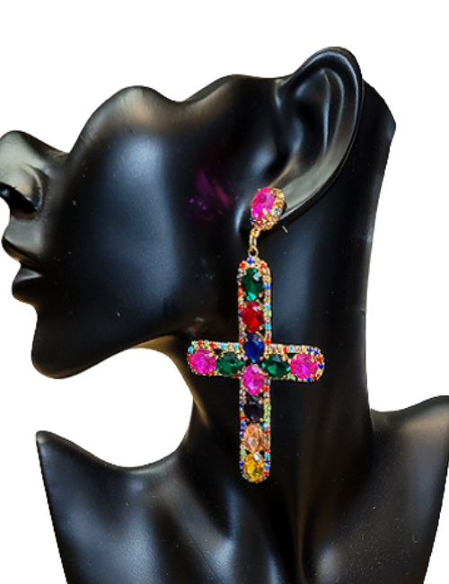 Multi-Colored Cross Earrings