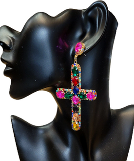 Multi-Colored Cross Earrings