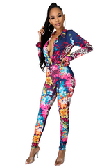 Navy Floral Two Piece Pant Set