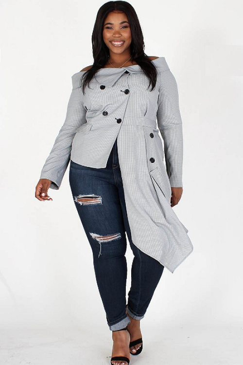 Gray Blazer Off Shoulder Top