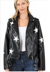 Black Star Struck Leatherette Jacket