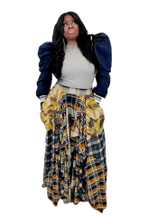 Blue Plaid Draping Skirt