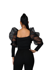 Black Sheer Puff Sleeve Top
