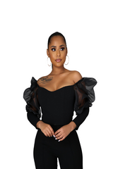 Black Sheer Puff Sleeve Top
