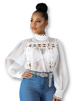 Ivory Embroidered Lace Sheer Top
