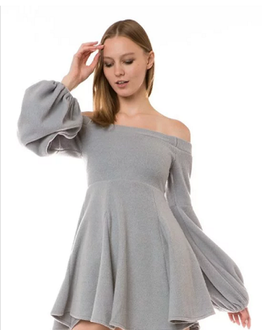 Gray Puff Sleeve Dress/Top