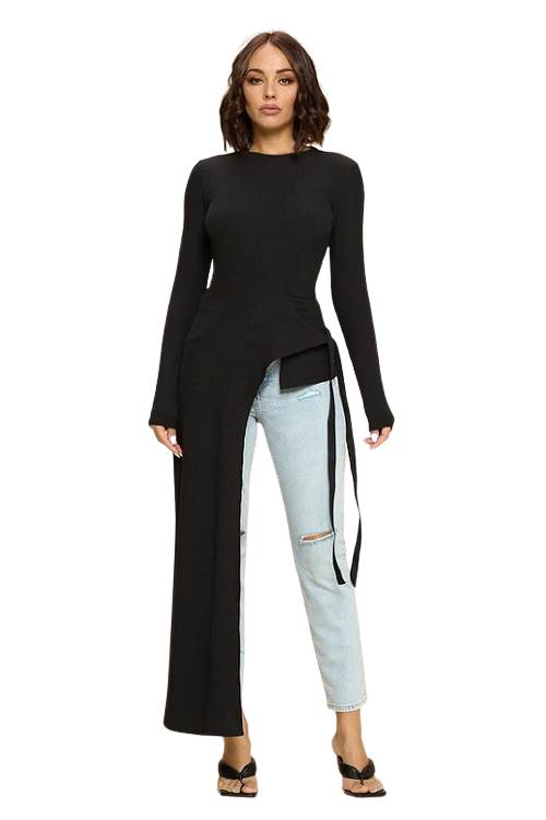 Black Long Sleeve Asymmetrical Top