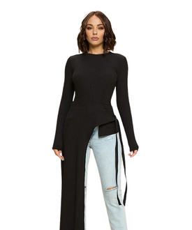 Black Long Sleeve Asymmetrical Top