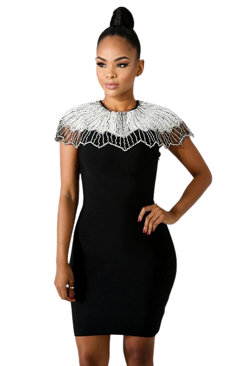 Bead and Crystal Collar Bandage Dress ICONIC7
