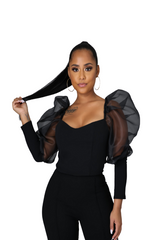 Black Sheer Puff Sleeve Top
