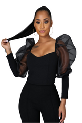 Black Sheer Puff Sleeve Top