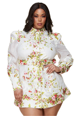 Cream Rosebud Shoulder Linen Sheer Dress