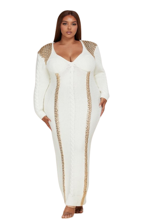 Chains in Cream Sweater Dress