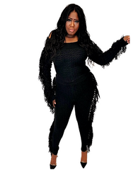 Black Fringe Cable Sweater Set