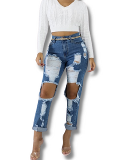 Iconic Distressed Ripped Jeans