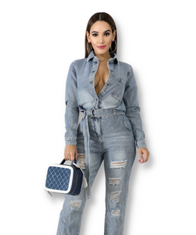Distressed Denim Jumpsuit