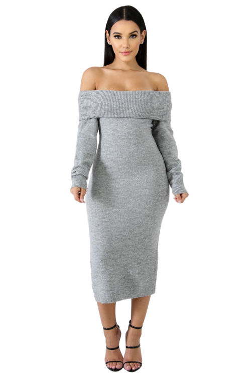 Deep Off Shoulder Knit Dress
