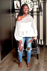 White Mesh Peplum Top