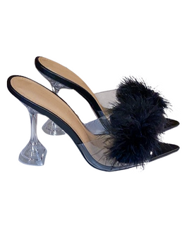 Clear Fur Mules Heels