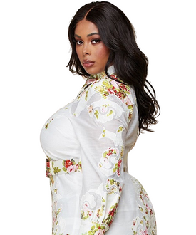 Cream Rosebud Shoulder Linen Sheer Dress