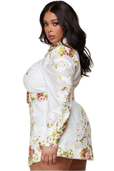 Cream Rosebud Shoulder Linen Sheer Dress