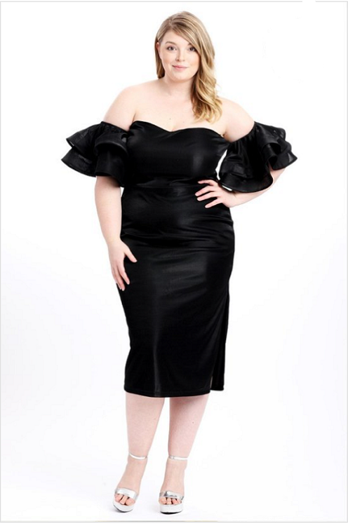 off shoulder exaggerated ruffle dress Black Off Shoulder Ruffle Sleeve Dress – ICONIC7