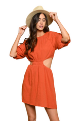 Balloon Sleeve Orange Cut Out Dress/Top