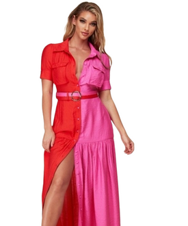 Pink Red Colorblock Maxi Dress