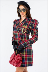 Plaid Double Breasted Blazer Dress