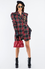Plaid Double Breasted Blazer Dress